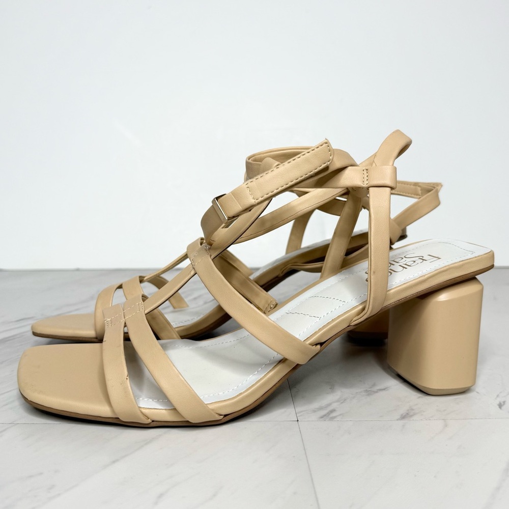 Franco Sarto Laina Tan Leather Square Toe Strappy Heeled Sandal 9M